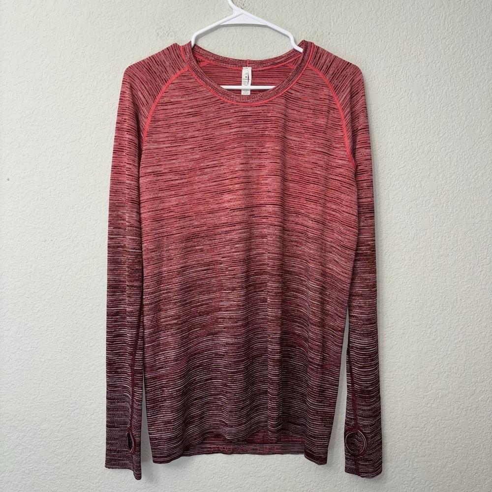 Rare Lululemon Swiftly Tech Long Sleeve Crew Size 12 Red & Pink Space Dye Ombre